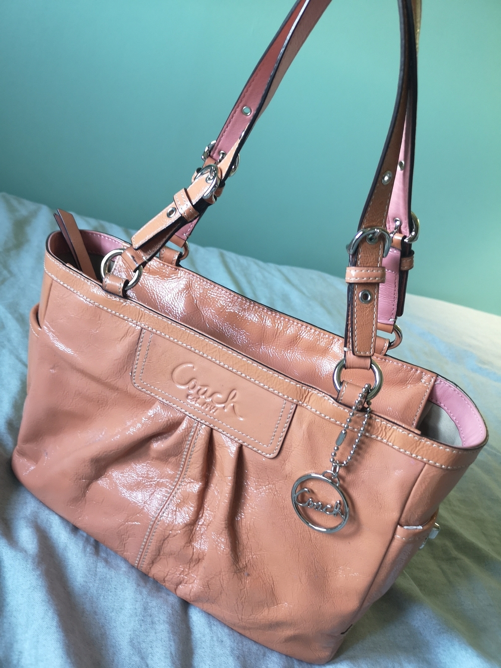 Coach Peach Pink Leather Shoulder Tote